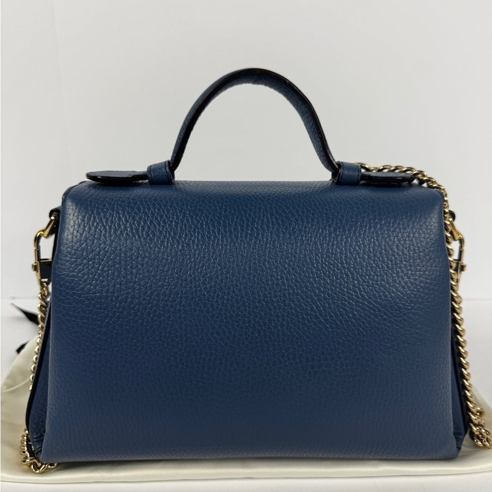 Gucci GG Interlocking Navy Leather Satchel with Gold Chain Made in Italy - Picture 3 of 15
